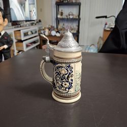 Vintage Mid 20th Century 0.4L German Beer Stein Authentic Pottery Mug With Hinged Lid
