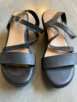 Black Strappy Flat Sandals with Ankle Buckle