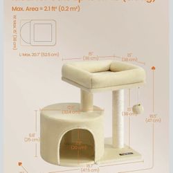 Feandrea Cat Tree Small Tower w/ Sisal Scratching Post Plush Condo w/ Padded Perch - Beige