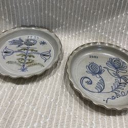 Two Vintage Stoneware Pottery Wall Pie Plates 