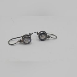 Vintage Sterling Silver Round CZ, Peirced Earrings