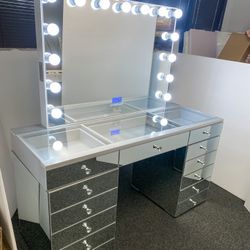 Mirrored Makeup Vanity Glass Top Bluetooth Mirror 