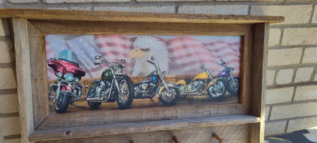 Wooden Rustic Harley Davidson Key Holder