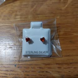 Sterling Silver Garnet CZ  Earrings  4MM