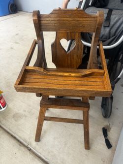 Wooden Doll High Chair with Heart Cutout