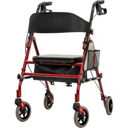 Lightweight Foldable Rollator Walkers with Seat for Seniors, 350 lb Capacity, 5-Position Adjustable Height, Premium Hybrid Rolling Walker - Aluminum a