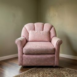 Pink Upholstered Accent Armchair with Lumbar Pillow