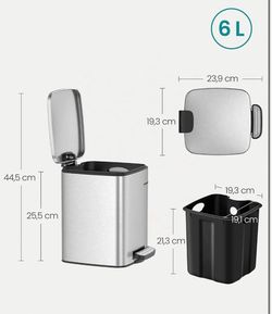 SONGMICS 6L (1.6-Gallon) Bathroom Trash Bin w/ Pedal - Silver