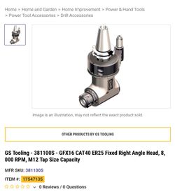 GS Tooling - GFX16 CAT40 ER25 Fixed Right Angle Head, 8, 000 RPM, M12