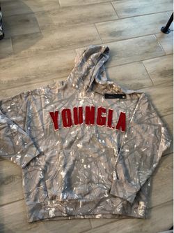 YoungLA Women’s Hunting Season Grey Camo Hoodie Red Size Large XL NEW