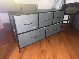 Grey fabric drawers w/wood top