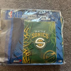 New In Package Vintage Seattle Super Sonics NBA Basketball Blanket