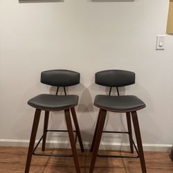 2 Grey Mid-Century Modern Bar Stools