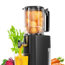 Cold Press Juicer, 5.5inch Wide Feed Chute Juicer Machine, Slow Masticating Juicer for Whole Vegetables & Fruits, Black