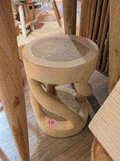 Carved Wood Twist Side Table Stool