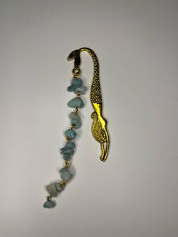 Gold Mermaid Bookmark with Stone Bead Chain