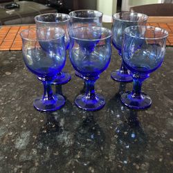 Set of 6 Libbey Parkside Mediterranean Blue Water Goblets Glasses 6.7” H