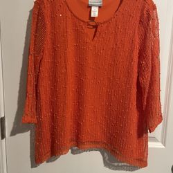 NWOT Alfred Dunner Size PM Orange Blouse With  3/4 Length Sleeves