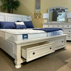 
🎉New Furnitures~~Have delivery queen or king bed frame dresser mirror nightstand chest mattress ■
 Lau  White Storage Platform Bedroom Set 