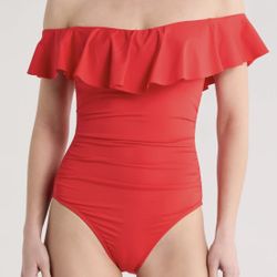 Red Ruffle One-piece Swimsuit, size L