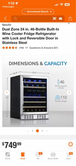 NewAir Dual Zone 24 in. 46-Bottle Built-In Wine Cooler Fridge Refrigerator with Lock and Reversible Door in Stainless Steel (789) V Questions