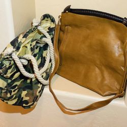 Large Brown Hobo Purse & Large Camo Tote Bag Bundle