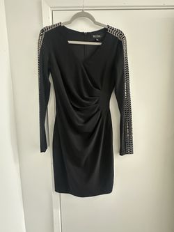 GUESS Studded Ruched Sheath Dress Black Size 4 Bead Studded Sleeve