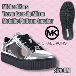 Michael Kors Trevor Lace-Up Mirror Metallic Platform Sneaker, Size 8  