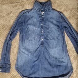 Womens Merona Denim Shirt Button-Front With Chest Pockets Long Sleeve Size S