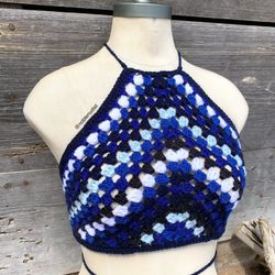 Blue Halter Crop Top