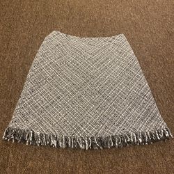 EUC Apostrophe Black White Grey 4P wool blend lined Skirt back zip fringe bottom