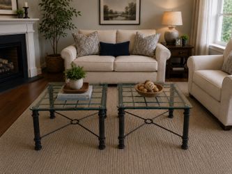 Modern Glass Coffee Table Set • Metal Base • Thick Glass Tops