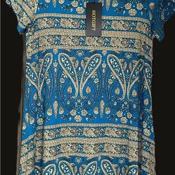 Brand New Size (Medium) Turquoise and Gold Women's Summer Dress