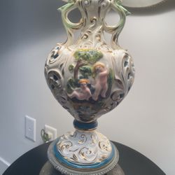 Vintage Capodimonte Porcelain Italian Lamp with Shade Brass Base Rare