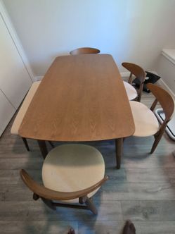 ​AllModern Gallman Mid-Century Dining Set – Table, 4 Chairs & Bench