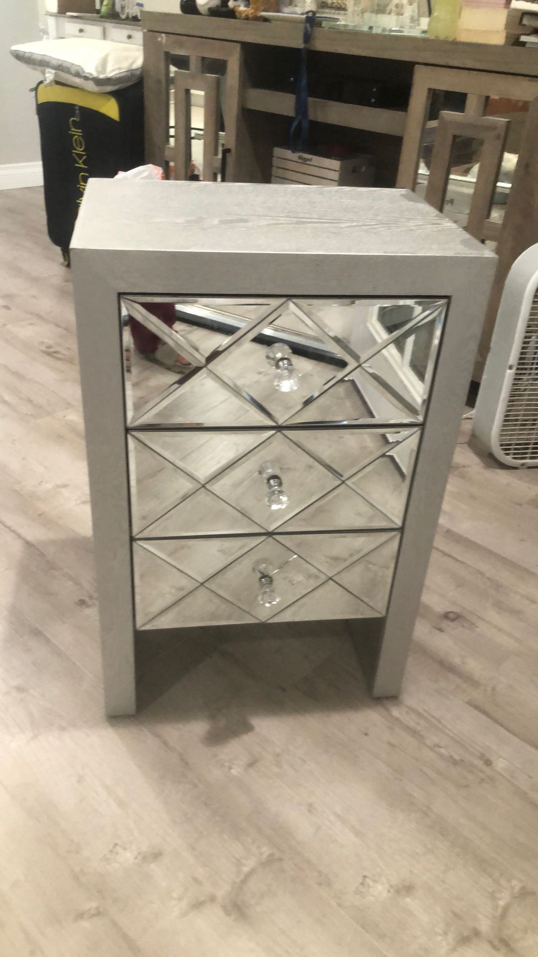 Grey/silver Mirrored Night Stand