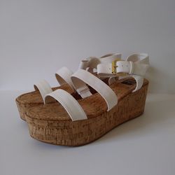 Bumper Women's White Leatherette Open Toe Platform Cork Sandal Sz 7 & 8.5 (Pickup, E Palmdale)