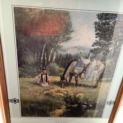 Wall Hanging Indian Picture With Panoramic Forest And The Horse