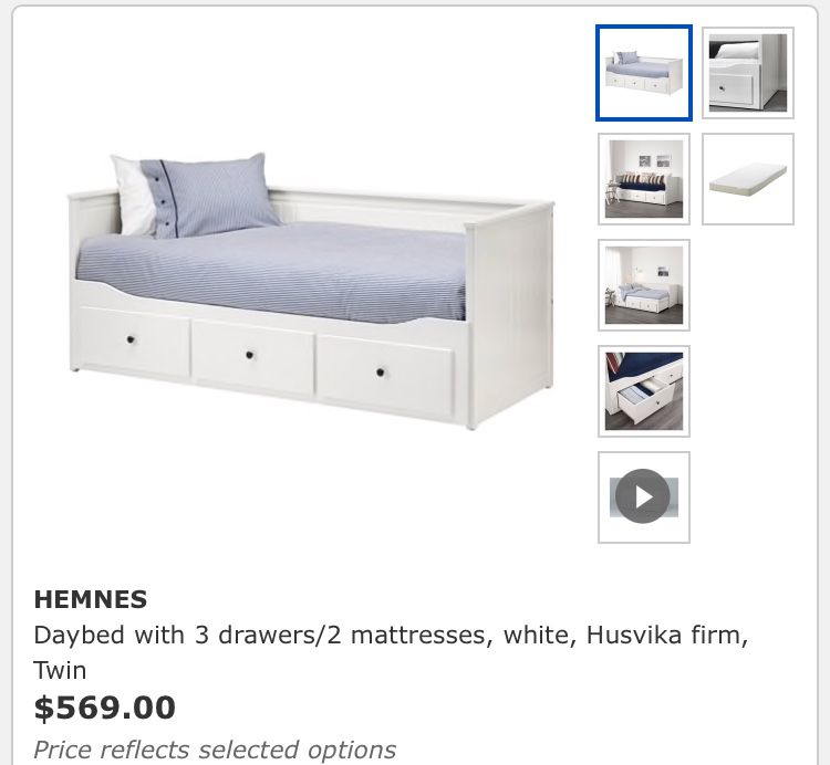 Hemnes day bed with 3 drawers/w mattres white firm twin