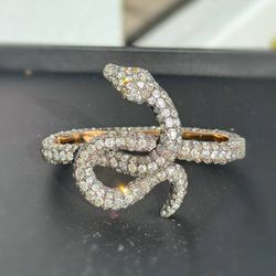 Art Deco Jewelry 10k solid yellow gold 925 sterling silver natural diamonds yellow diamond eyes 50.00CTW snake bar bracelet 7.75” 52.20grams 7.00mm