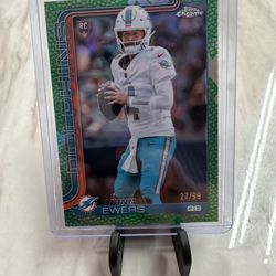 2025 Topps Chrome Quinn Ewers Green Leather Refractor RC /99 Dolphins #316