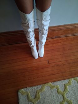 White over the knee boots with chains size 10