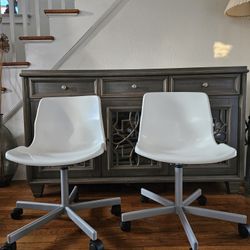 Pair of White Ikea Snille Adjustable Height Rolling Desk Or Dining Chairs
