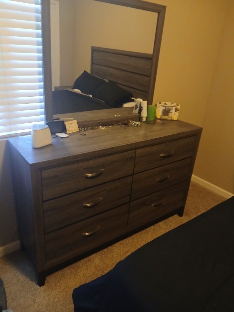 Furniture For Sale Bedroom Dresser Tall And Mirrored Dresser and Night Stand 4 Pieces Does Not Include Mattress Bed Frame Is For Queen Size