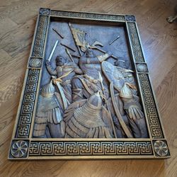 Wood Carving Relief Viking Scandinavian Style Wall Hanging Art Solid Oak