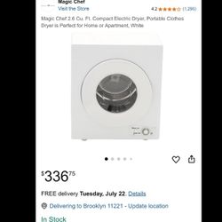2.6 Cu Magic Chef Dryer $200