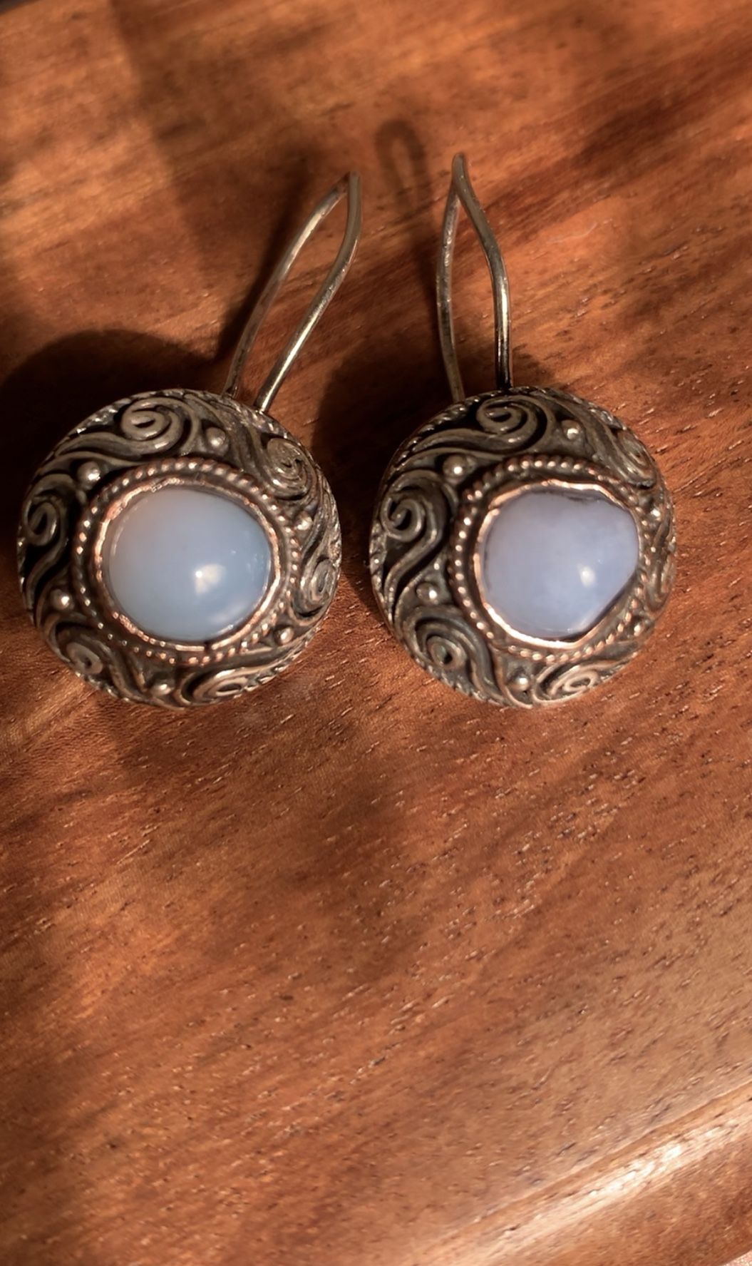 Antique Style Blue Angelite Topaz Infinity Silver Earrings