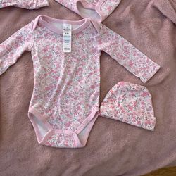 5 Piece Pink Floral 0-3 Month Set (peanutshell)