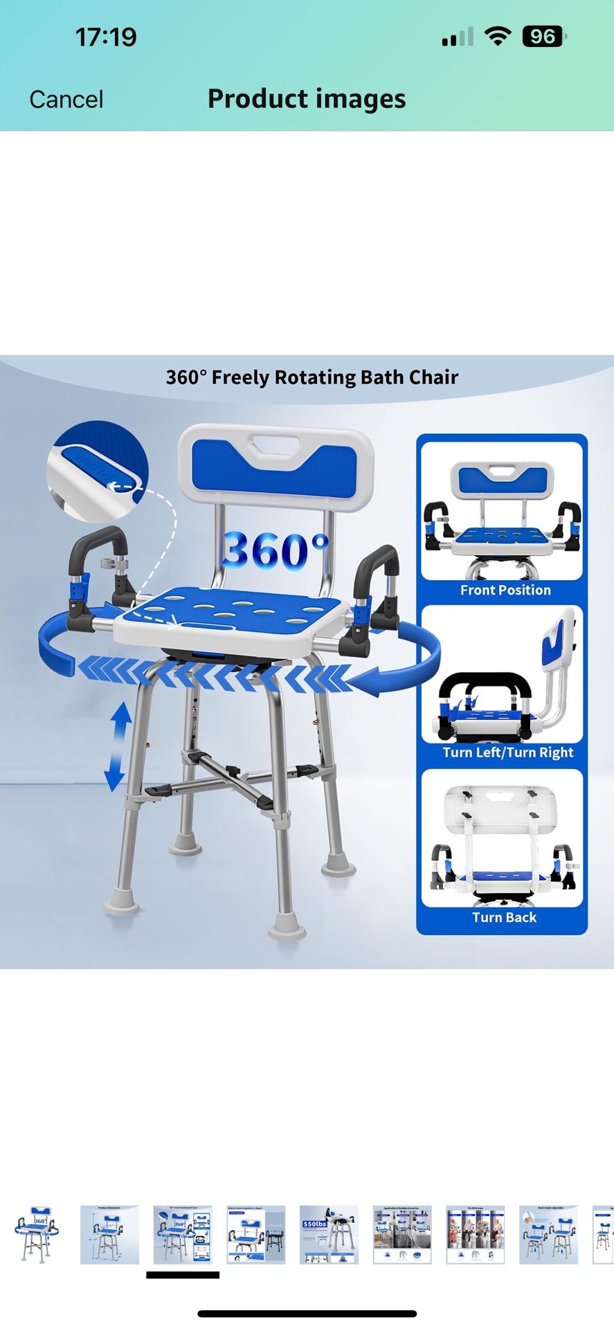 Swive Shower Chair with Arms and Back Heavy Duty 500 lbs for Seniors Elderly Disabled or Bariatric Adults Bench Seat for Inside Shower Stall and Bathr