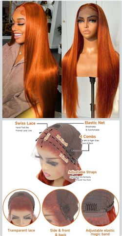 🔥Brand new 🔥 26inch Ginger Wig Human Hair 13x4 Straight Lace Frontal Wigs Human Hair  7lx-27